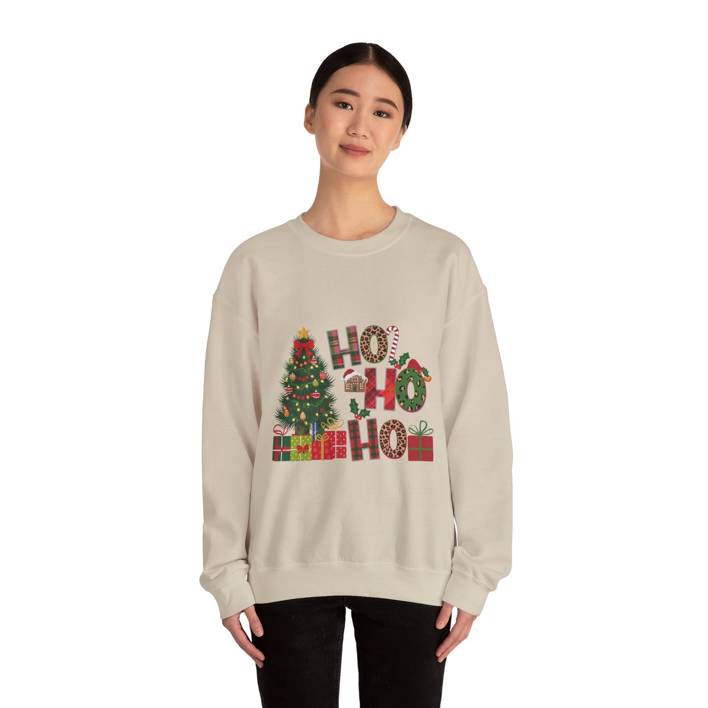 Ho Ho Ho Christmas Sweatshirt – Festive Tree & Gifts Holiday Crewneck