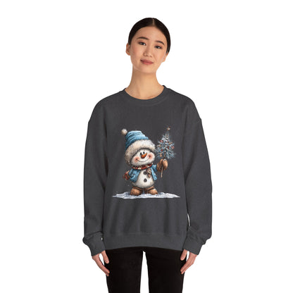 Snowman with Tree Crewneck Sweatshirt — Cute Holiday Kids-Style Winter Pullover