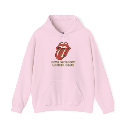 Graphic Hoodie — Retro Tongue Logo “Live Window Licker Club” Streetwear Pullover