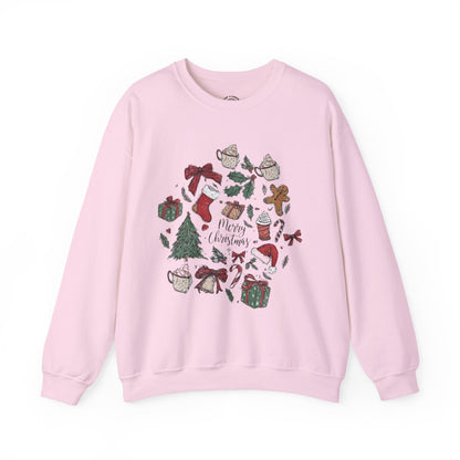Christmas Cozy Crewneck Sweatshirt — "Merry Christmas" Holiday Icons Design