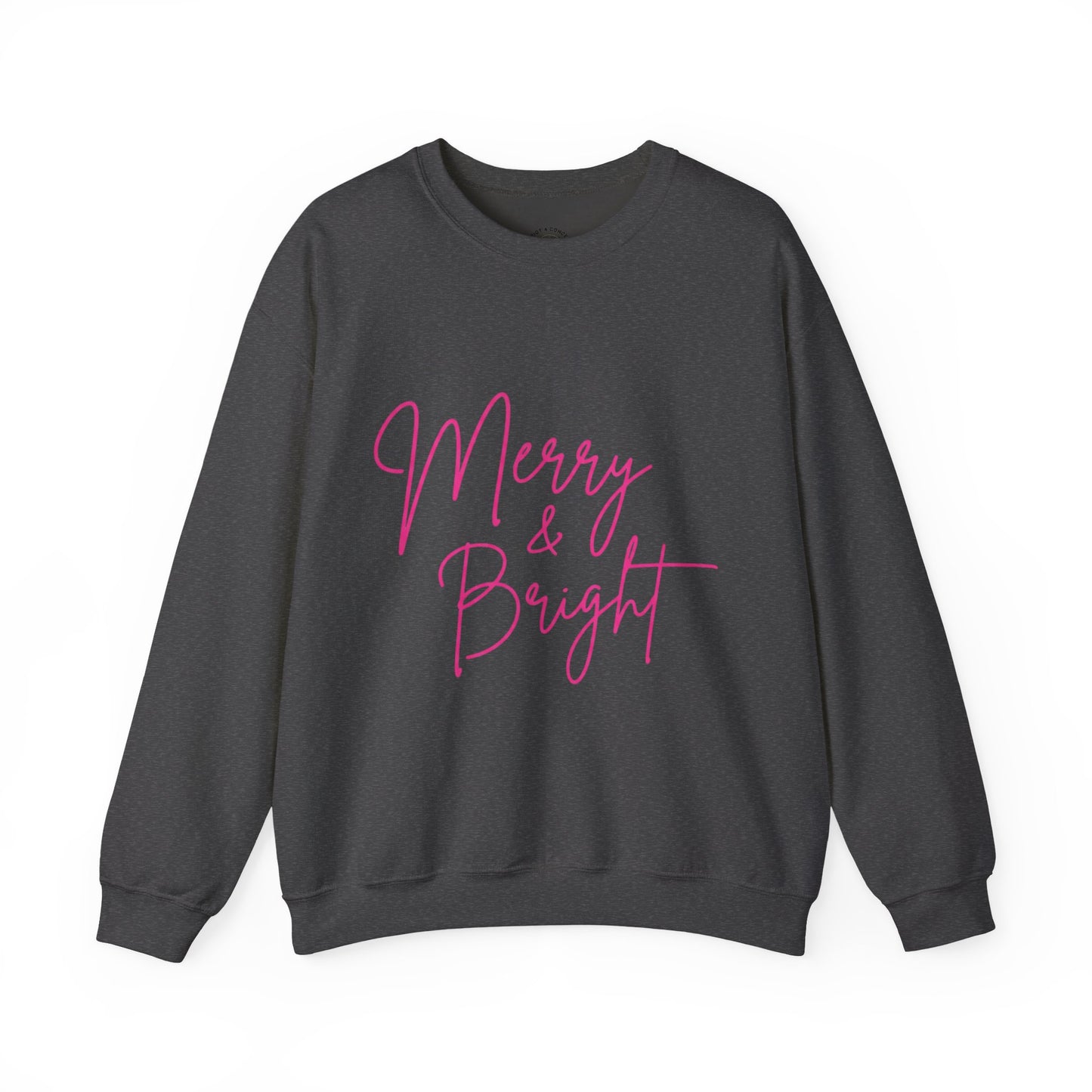 Merry & Bright Crewneck Sweatshirt — Pink Script Holiday Pullover