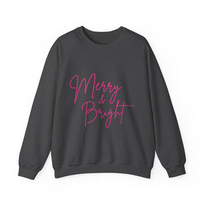 Merry & Bright Crewneck Sweatshirt — Pink Script Holiday Pullover