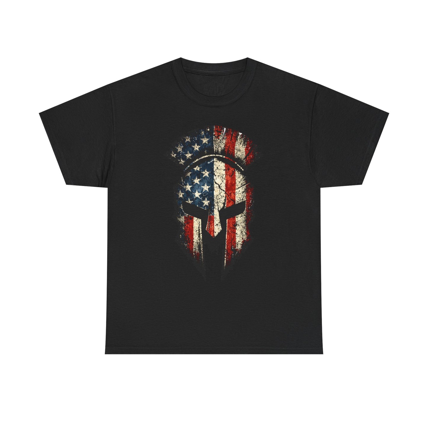 American Spartan Helmet T-Shirt — Distressed USA Flag Graphic Tee