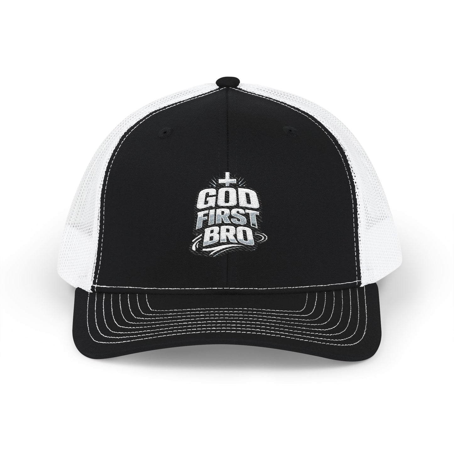 God About Bro Embroidered Trucker Cap — Religious Snapback Hat