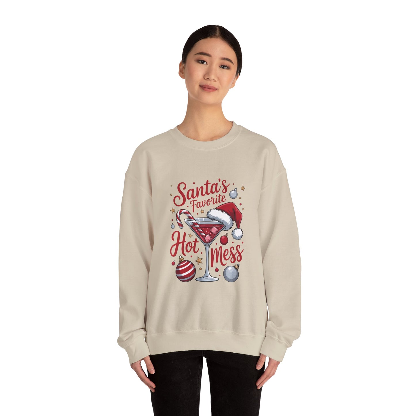 Crewneck Sweatshirt — "Santa's Favorite Hot Mess" Christmas Holiday Sweatshirt