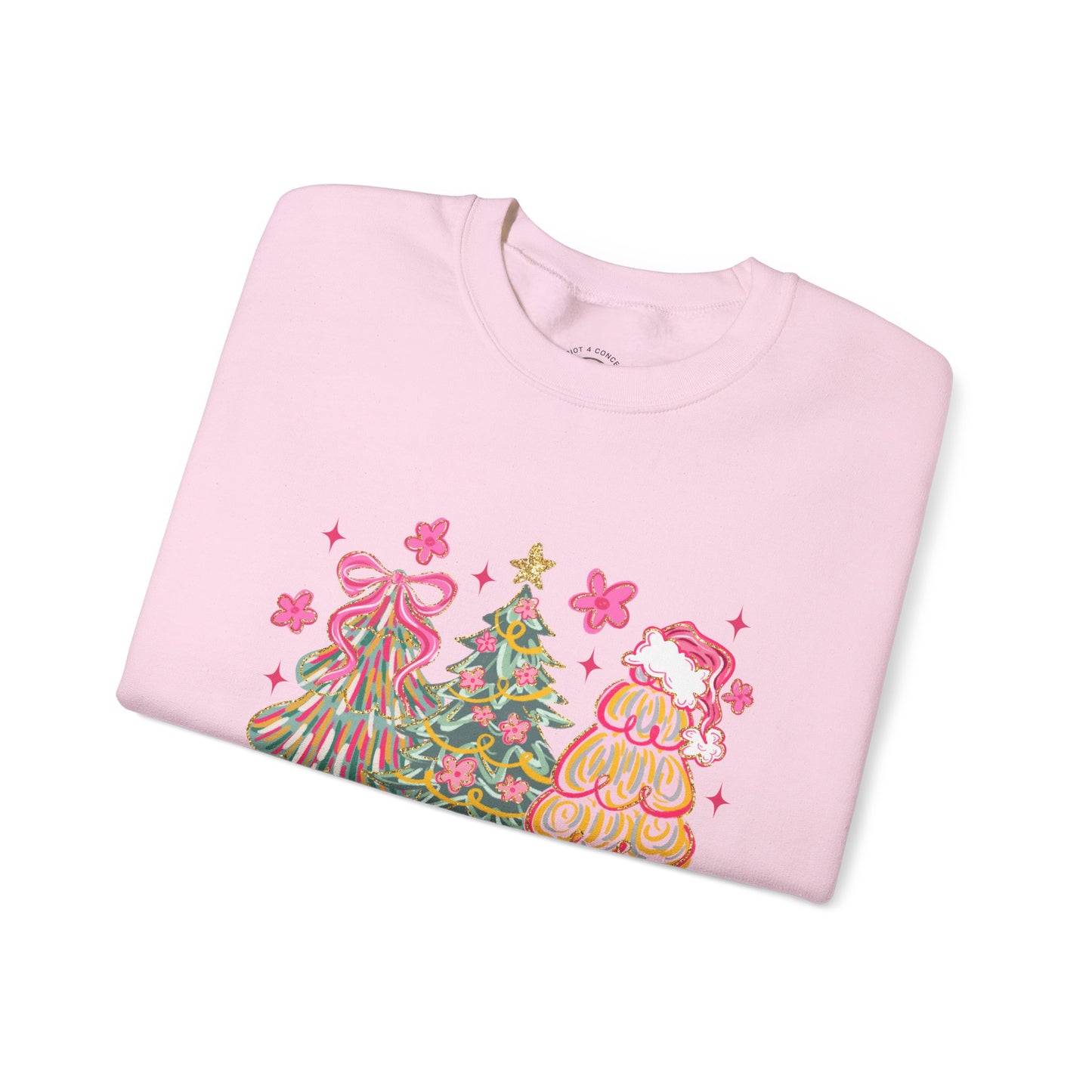 Christmas Trees Crewneck Sweatshirt — Merry Christmas Pink Holiday Sweater