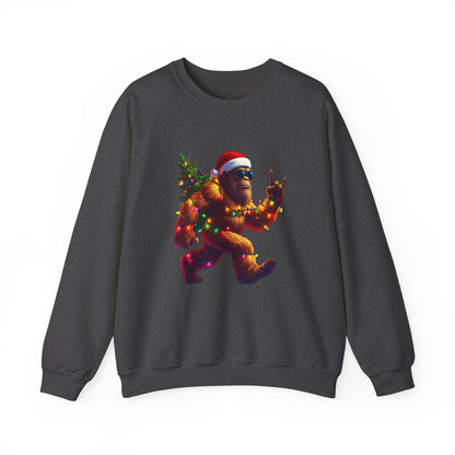 Christmas Sasquatch Crewneck Sweatshirt — Holiday Bigfoot with Santa Hat & Lights