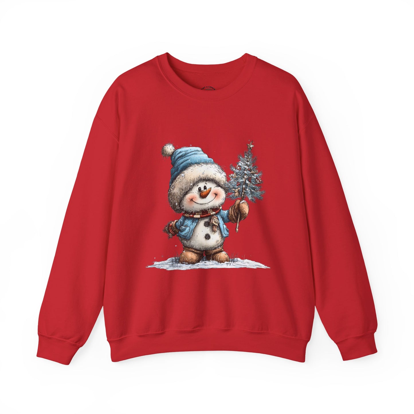 Snowman with Tree Crewneck Sweatshirt — Cute Holiday Kids-Style Winter Pullover