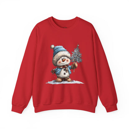 Snowman with Tree Crewneck Sweatshirt — Cute Holiday Kids-Style Winter Pullover