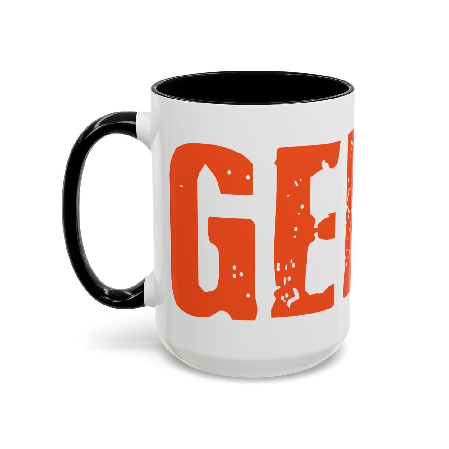 Mug — Bold Distressed Orange Text Coffee Cup (11oz/15oz)