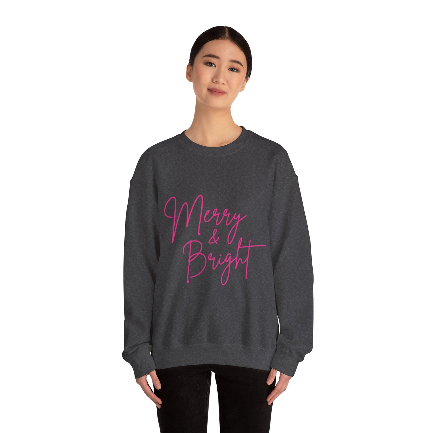 Merry & Bright Crewneck Sweatshirt — Pink Script Holiday Pullover
