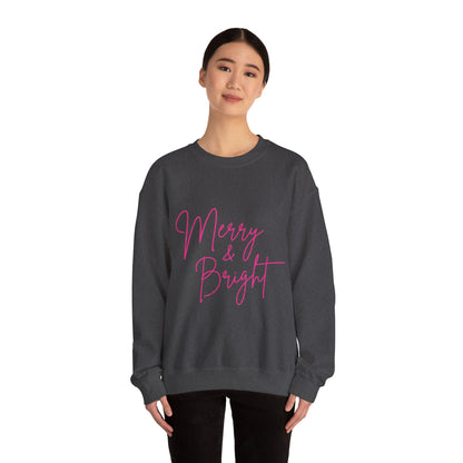 Merry & Bright Crewneck Sweatshirt — Pink Script Holiday Pullover