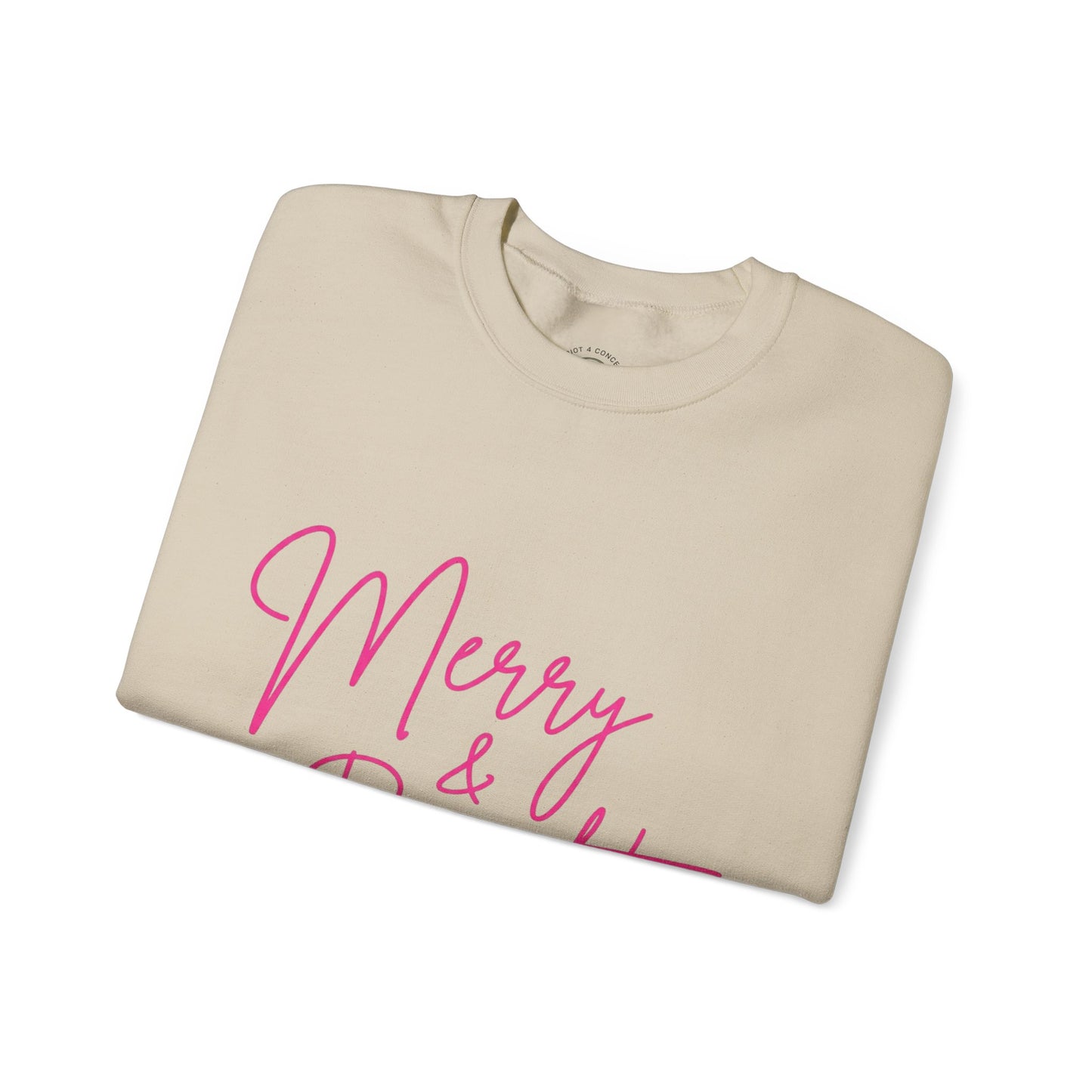 Merry & Bright Crewneck Sweatshirt — Pink Script Holiday Pullover