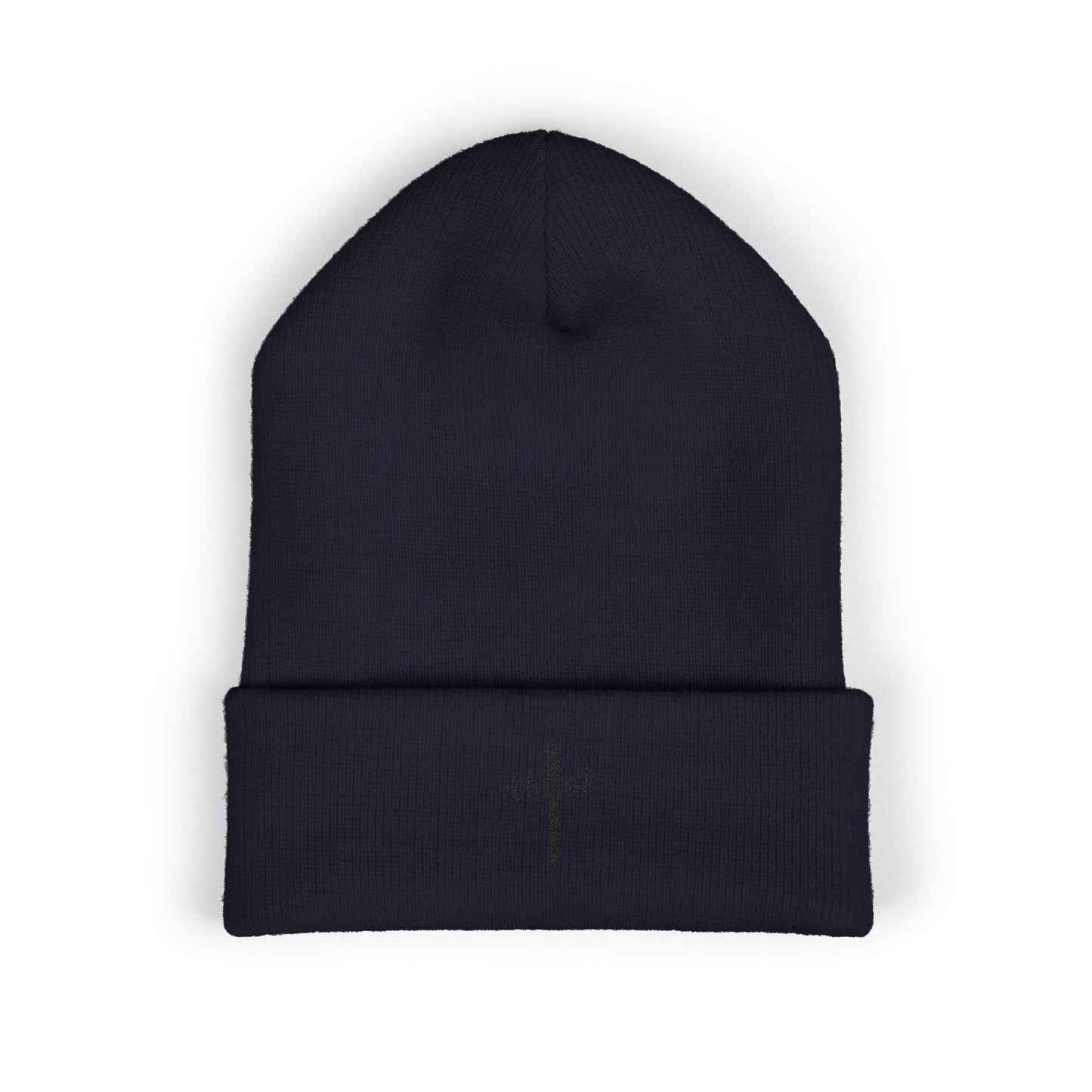 Embroidered Cross Cuffed Beanie — Minimal Faith Knit Hat
