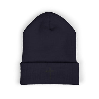 Embroidered Cross Cuffed Beanie — Minimal Faith Knit Hat