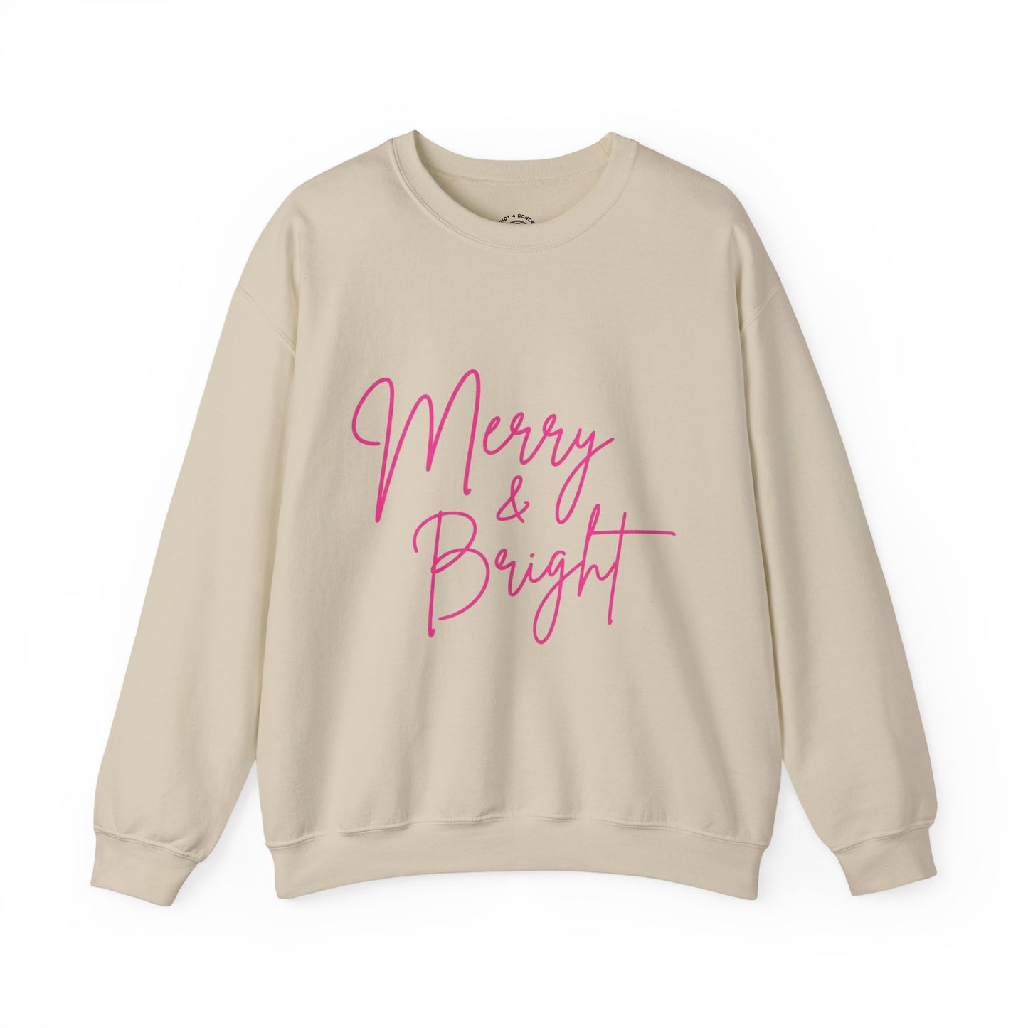 Merry & Bright Crewneck Sweatshirt — Pink Script Holiday Pullover