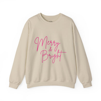 Merry & Bright Crewneck Sweatshirt — Pink Script Holiday Pullover
