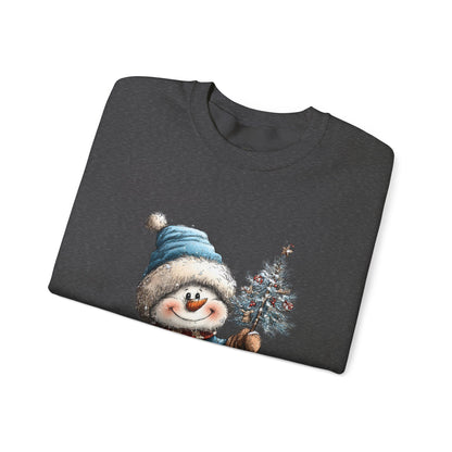 Snowman with Tree Crewneck Sweatshirt — Cute Holiday Kids-Style Winter Pullover