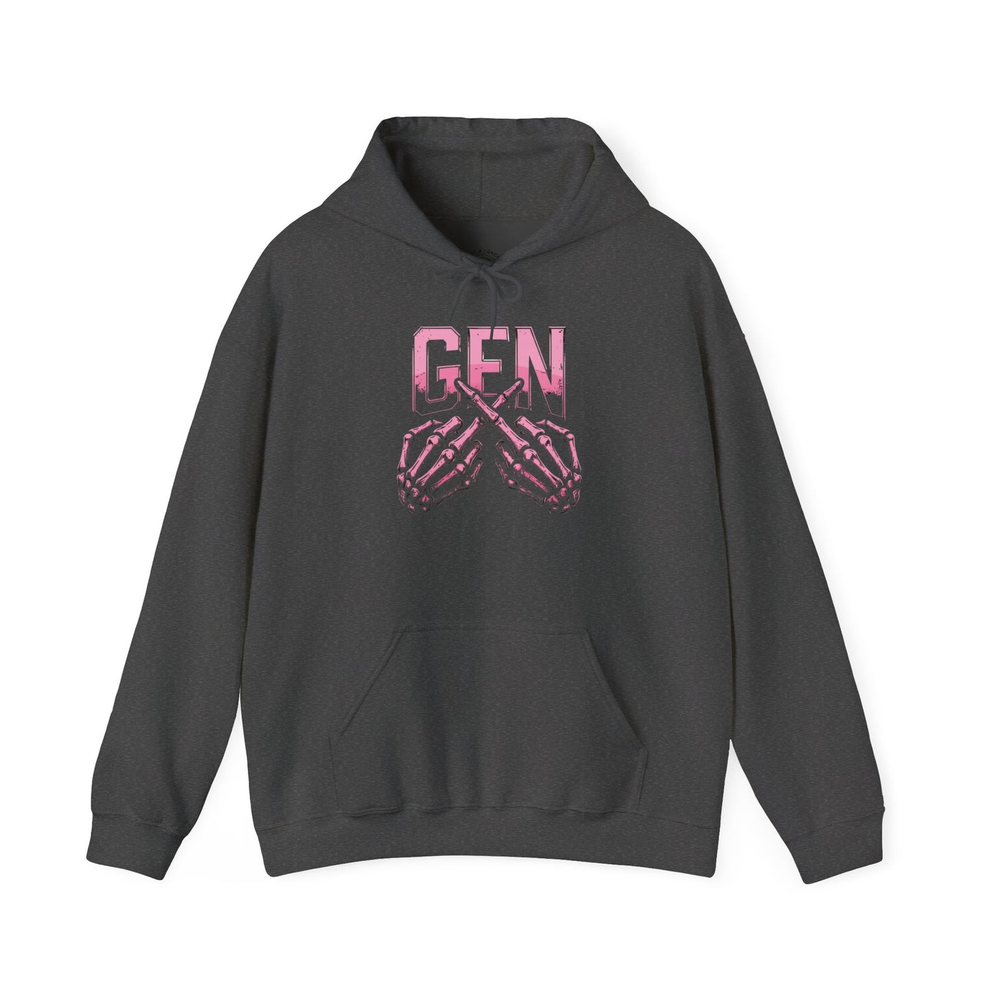 Gen Skull Hands Hoodie — Pink Skeleton Graphic Hooded Sweatshirt