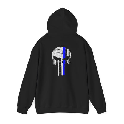 Punisher Skull Hoodie with Thin Blue Line Police Tribute