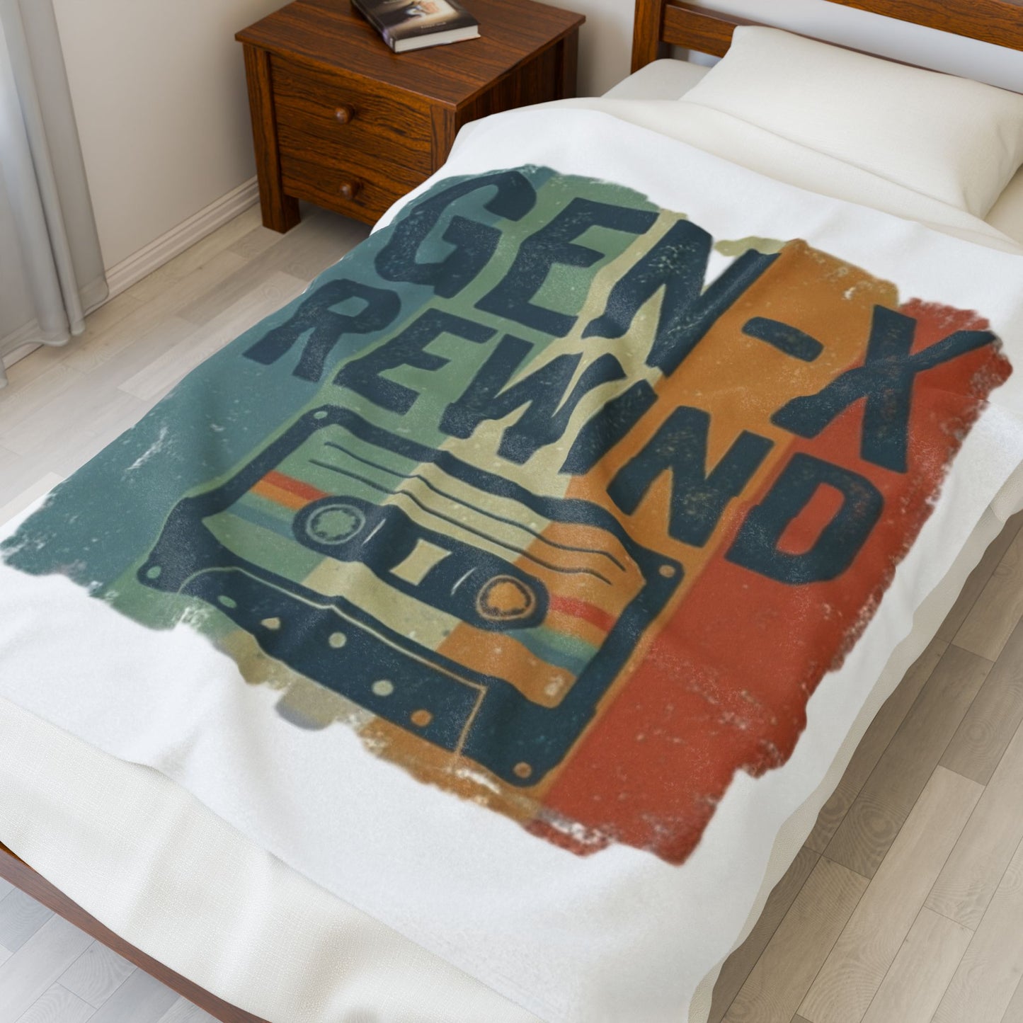 Gen-X Rewind Velveteen Plush Blanket — Retro Cassette Tape Throw for 80s/90s Nostalgia