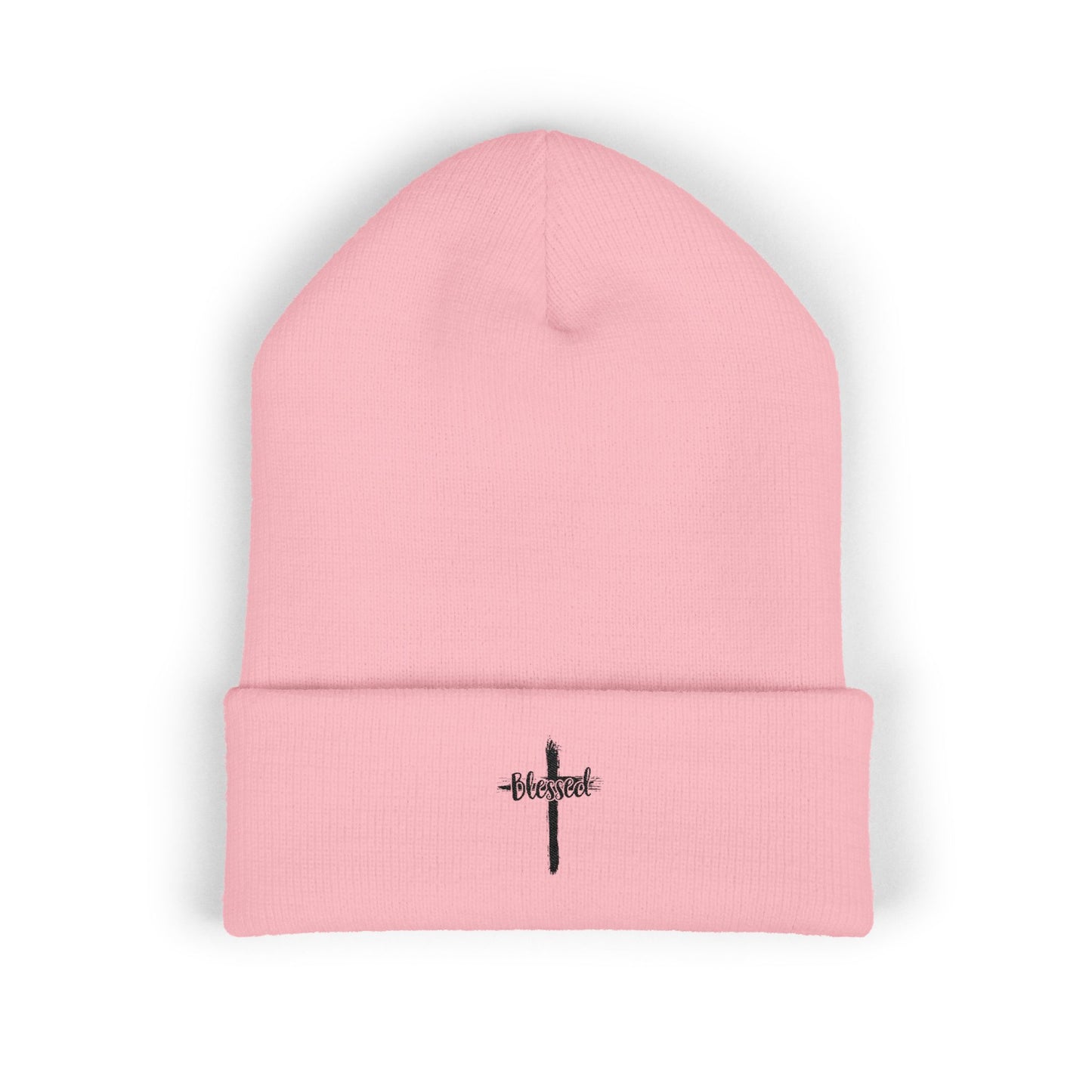 Embroidered Cross Cuffed Beanie — Minimal Faith Knit Hat