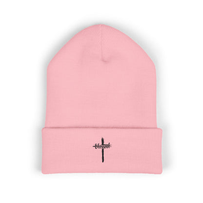 Embroidered Cross Cuffed Beanie — Minimal Faith Knit Hat