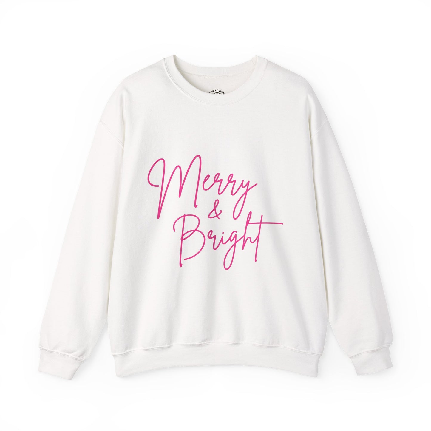 Merry & Bright Crewneck Sweatshirt — Pink Script Holiday Pullover