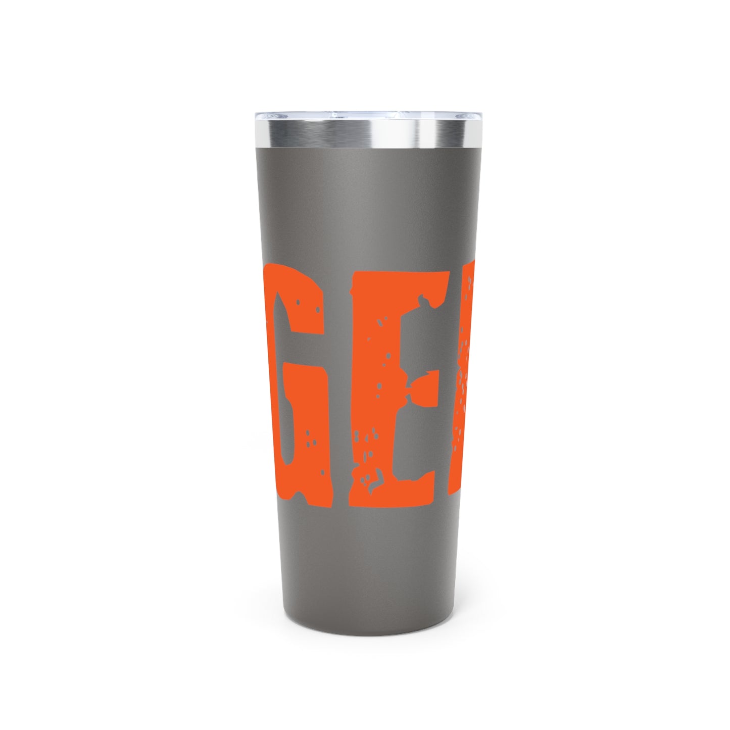 Tumbler — Black 22oz Insulated Travel Cup with Bold Distressed Orange Text