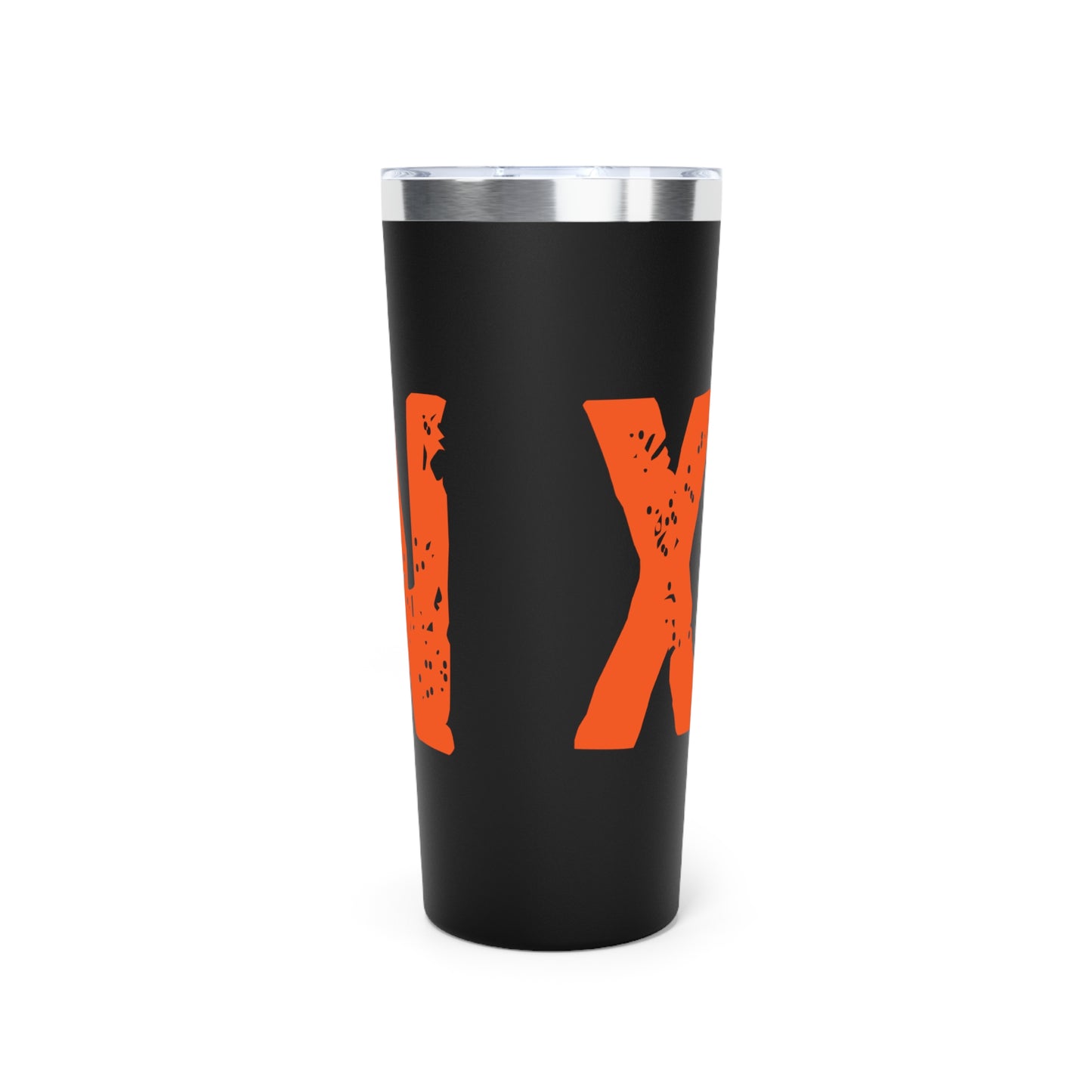 Tumbler — Black 22oz Insulated Travel Cup with Bold Distressed Orange Text