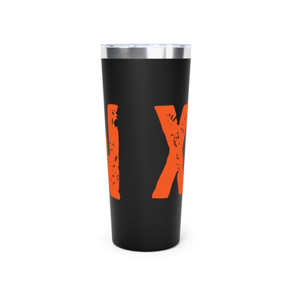Tumbler — Black 22oz Insulated Travel Cup with Bold Distressed Orange Text