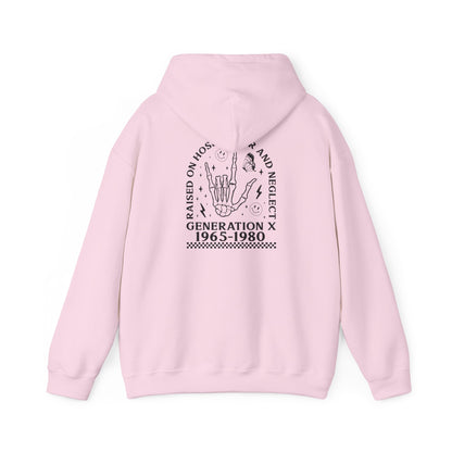 Generation X Hoodie – “Raised on Nostalgia and Neglect” Retro 1965–1980 Skeleton Hand Design