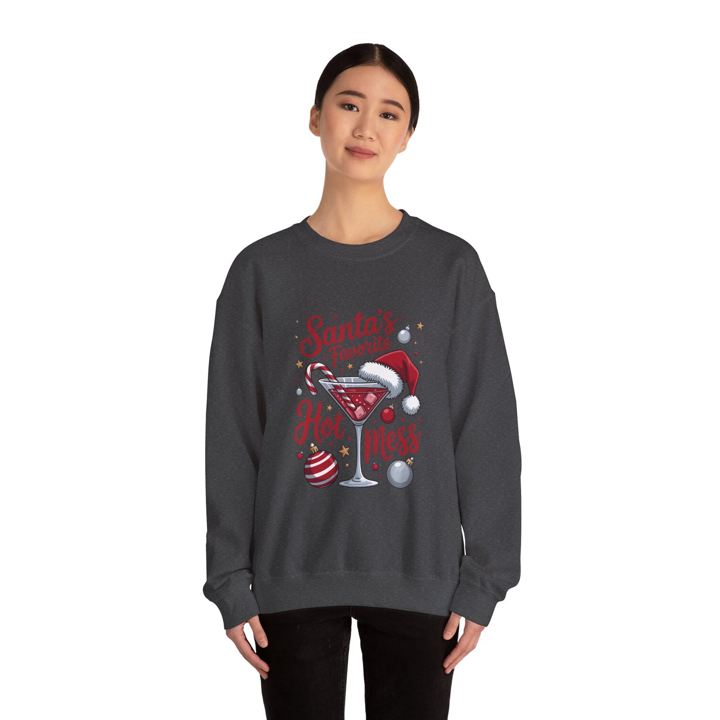 Crewneck Sweatshirt — "Santa's Favorite Hot Mess" Christmas Holiday Sweatshirt