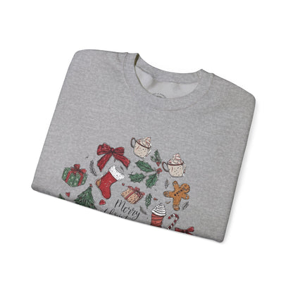 Christmas Cozy Crewneck Sweatshirt — "Merry Christmas" Holiday Icons Design