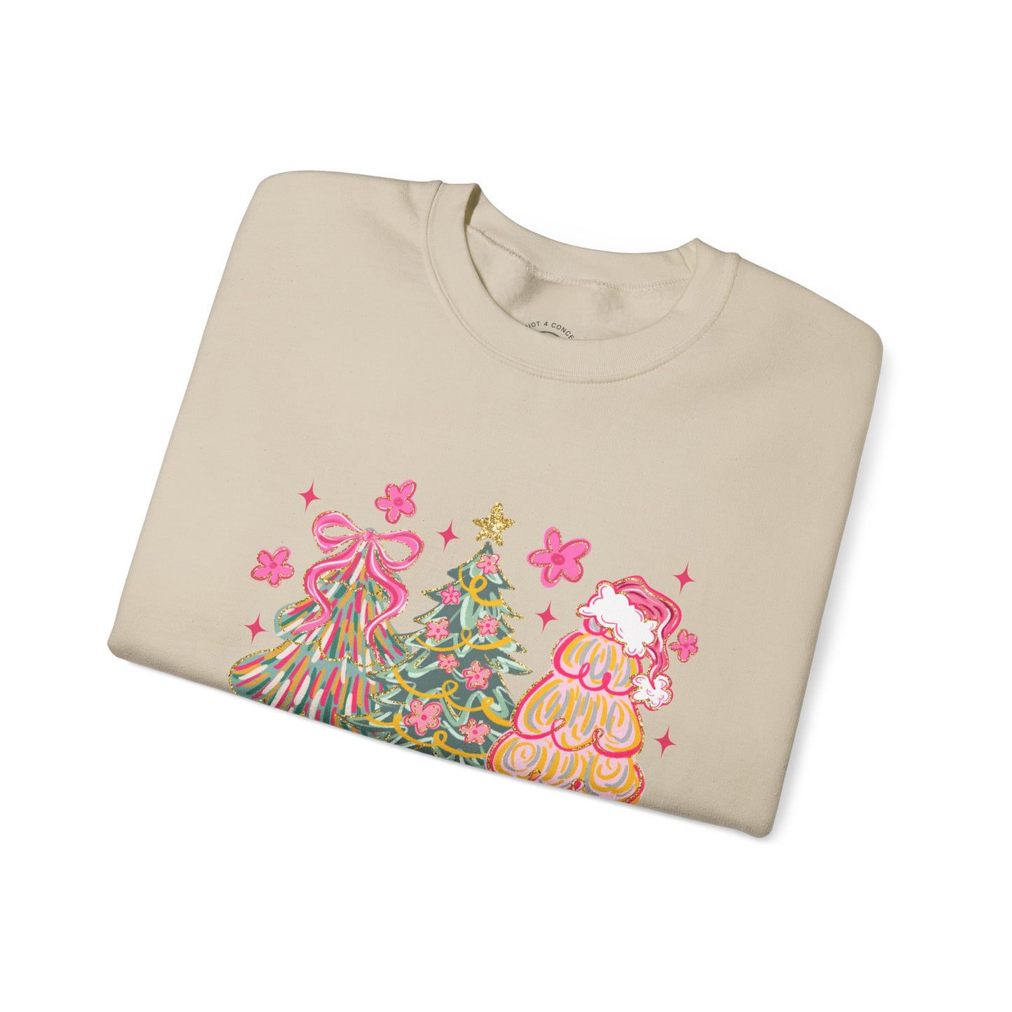 Christmas Trees Crewneck Sweatshirt — Merry Christmas Pink Holiday Sweater