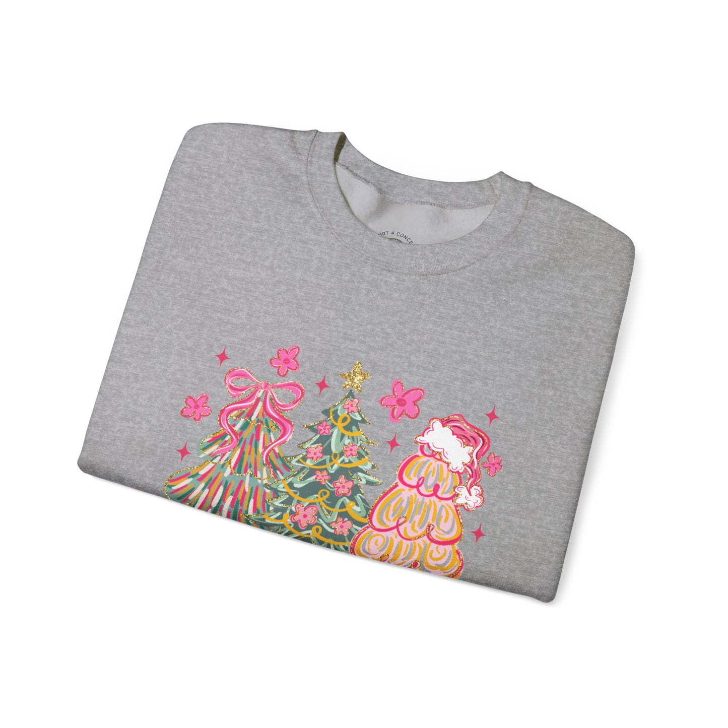 Christmas Trees Crewneck Sweatshirt — Merry Christmas Pink Holiday Sweater