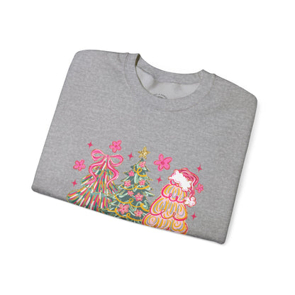 Christmas Trees Crewneck Sweatshirt — Merry Christmas Pink Holiday Sweater