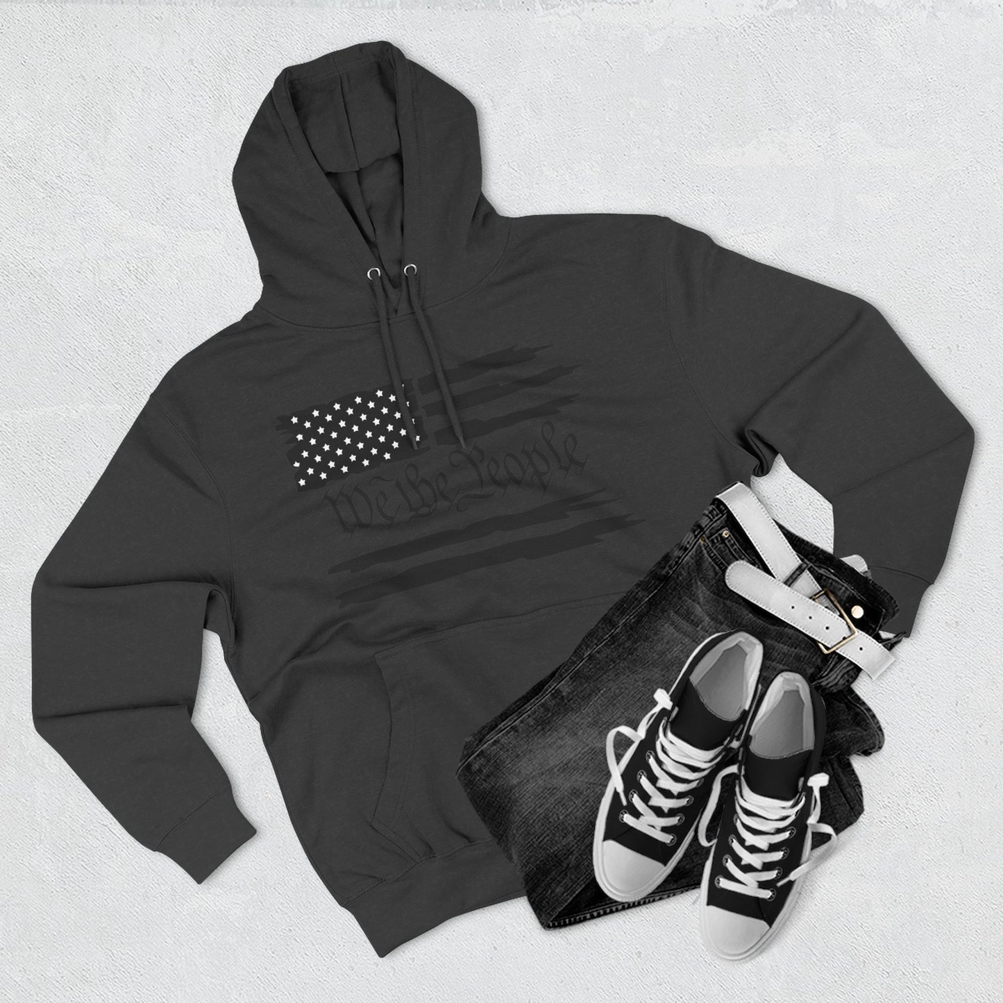Patriotic "We the People" Hoodie - Distressed American Flag Pullover