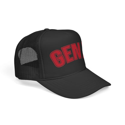 Gen X Trucker Cap — Retro Red Embroidered Mesh Hat for 40s–60s