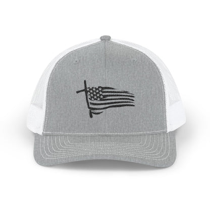 Embroidered Waving American Flag Trucker Cap