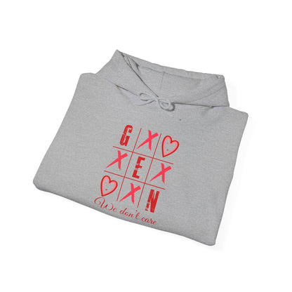 Hoodie — Red XOXO Heart Grid "You Don’t Exist" Graphic Pullover
