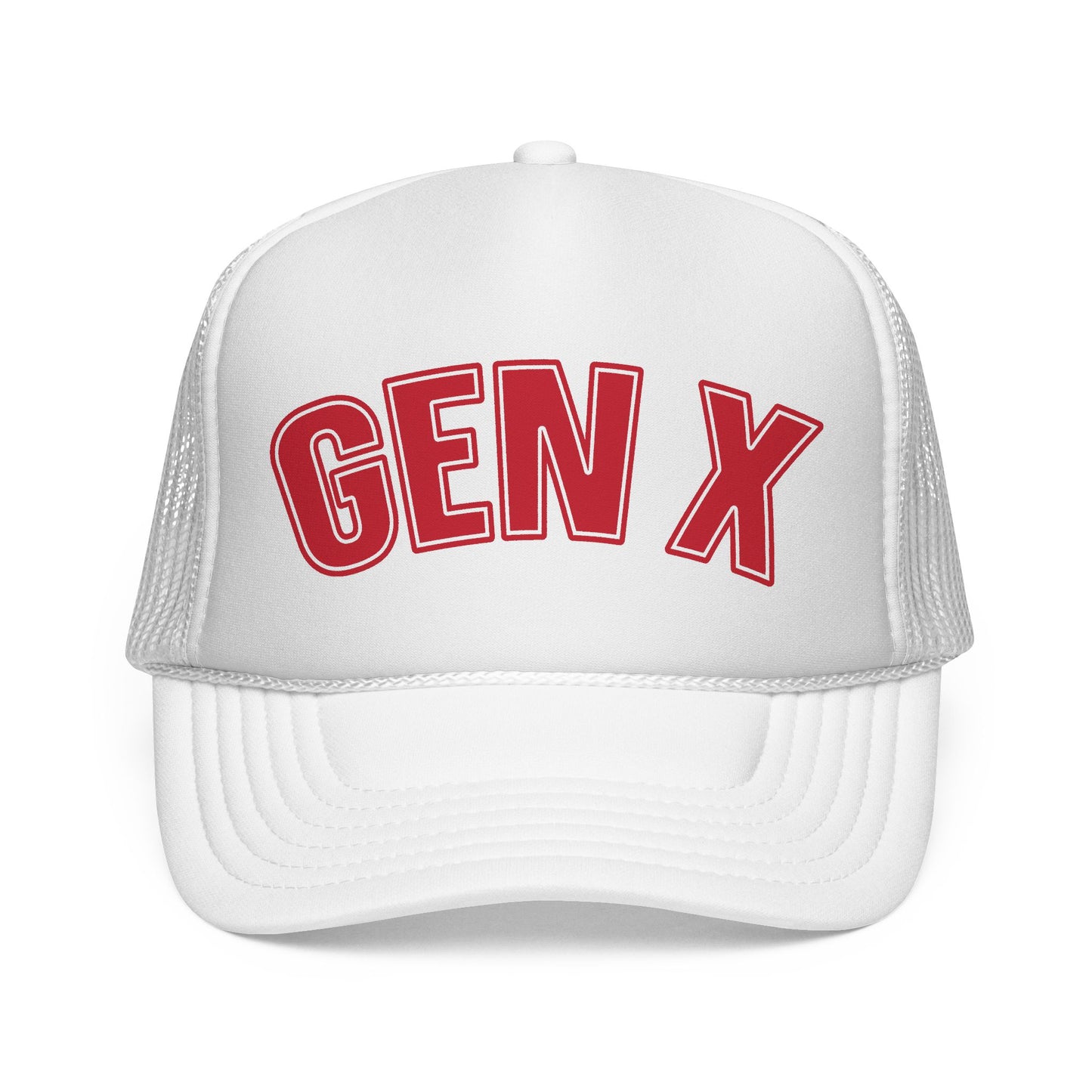Gen X Trucker Cap — Retro Red Embroidered Mesh Hat for 40s–60s