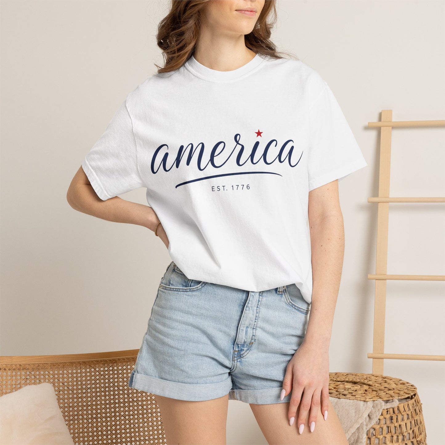 America Script T‑Shirt – Patriotic "America" Graphic Tee (Est. 1776)
