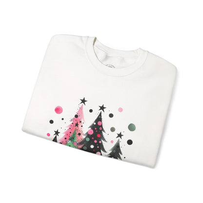 Christmas Tree Crewneck Sweatshirt — Watercolor Holiday Trees Graphic