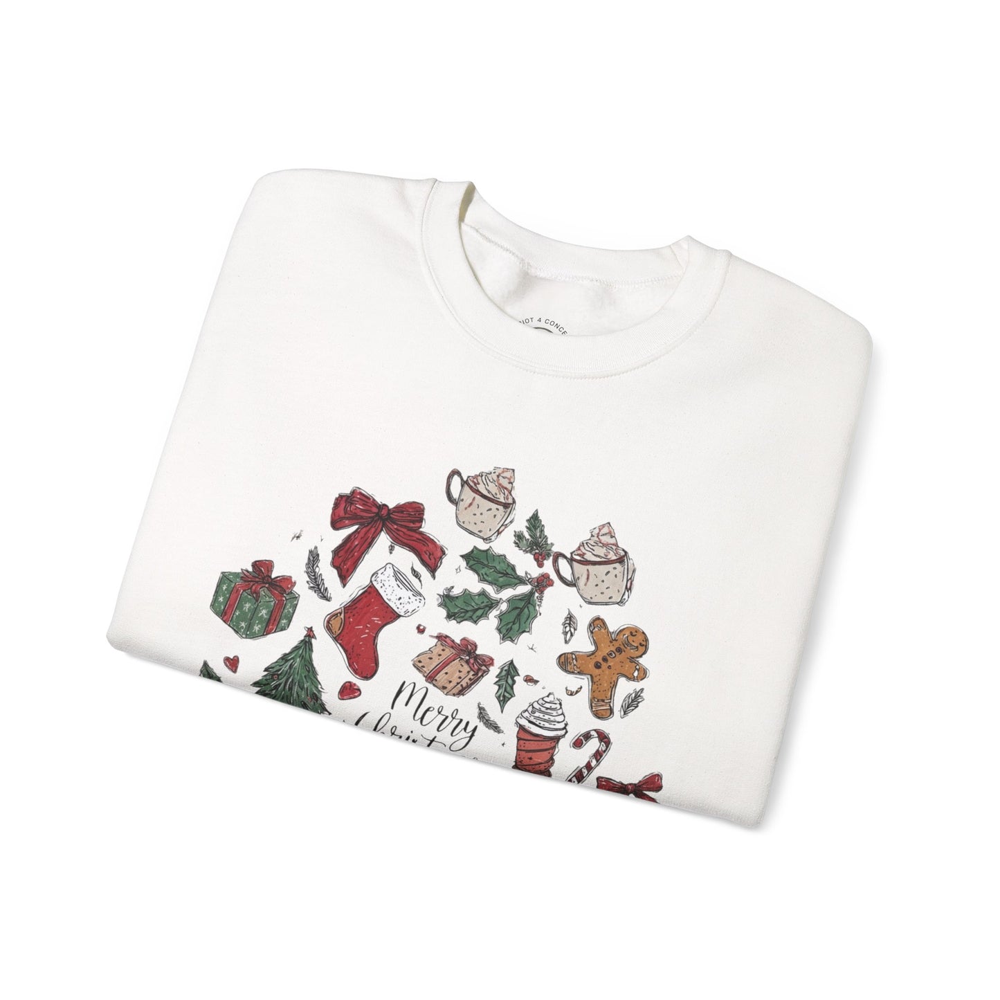 Christmas Cozy Crewneck Sweatshirt — "Merry Christmas" Holiday Icons Design