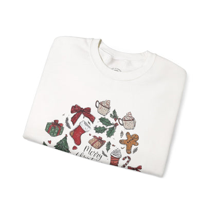 Christmas Cozy Crewneck Sweatshirt — "Merry Christmas" Holiday Icons Design