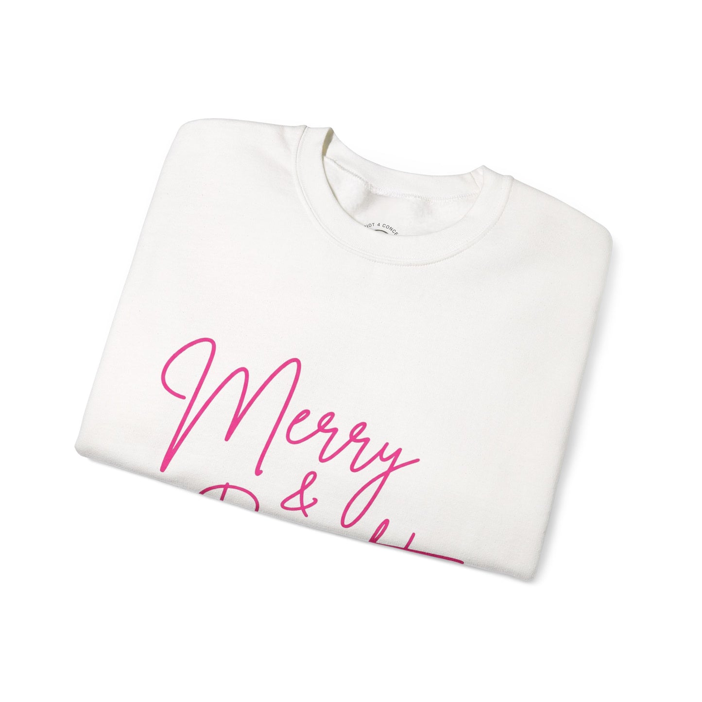 Merry & Bright Crewneck Sweatshirt — Pink Script Holiday Pullover