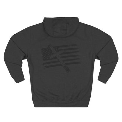 American Flag Cross Hoodie — Christian Patriotic Pullover with Distressed Stars & Stripes