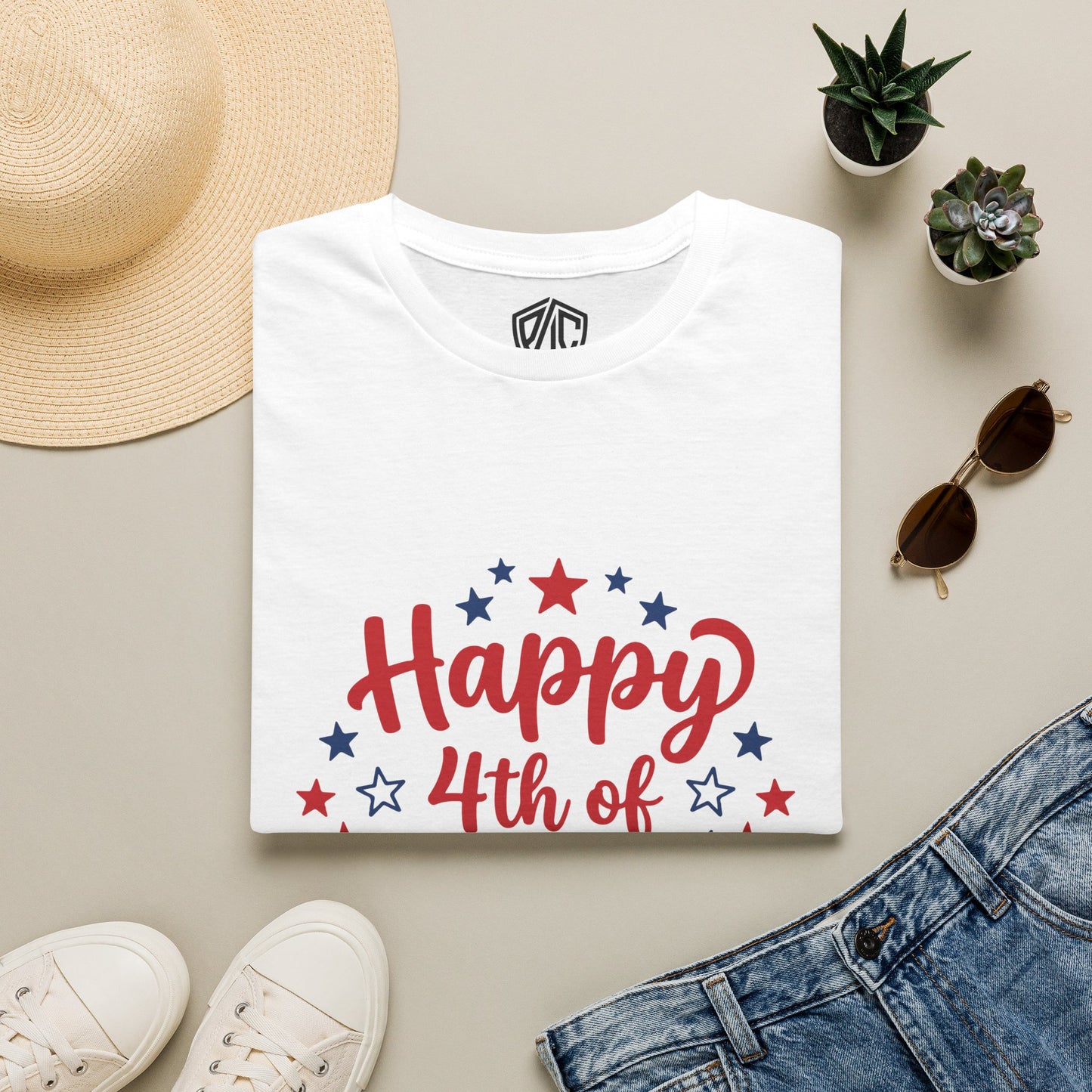 Happy 4th of July T-Shirt — Patriotic Stars & Script Tee