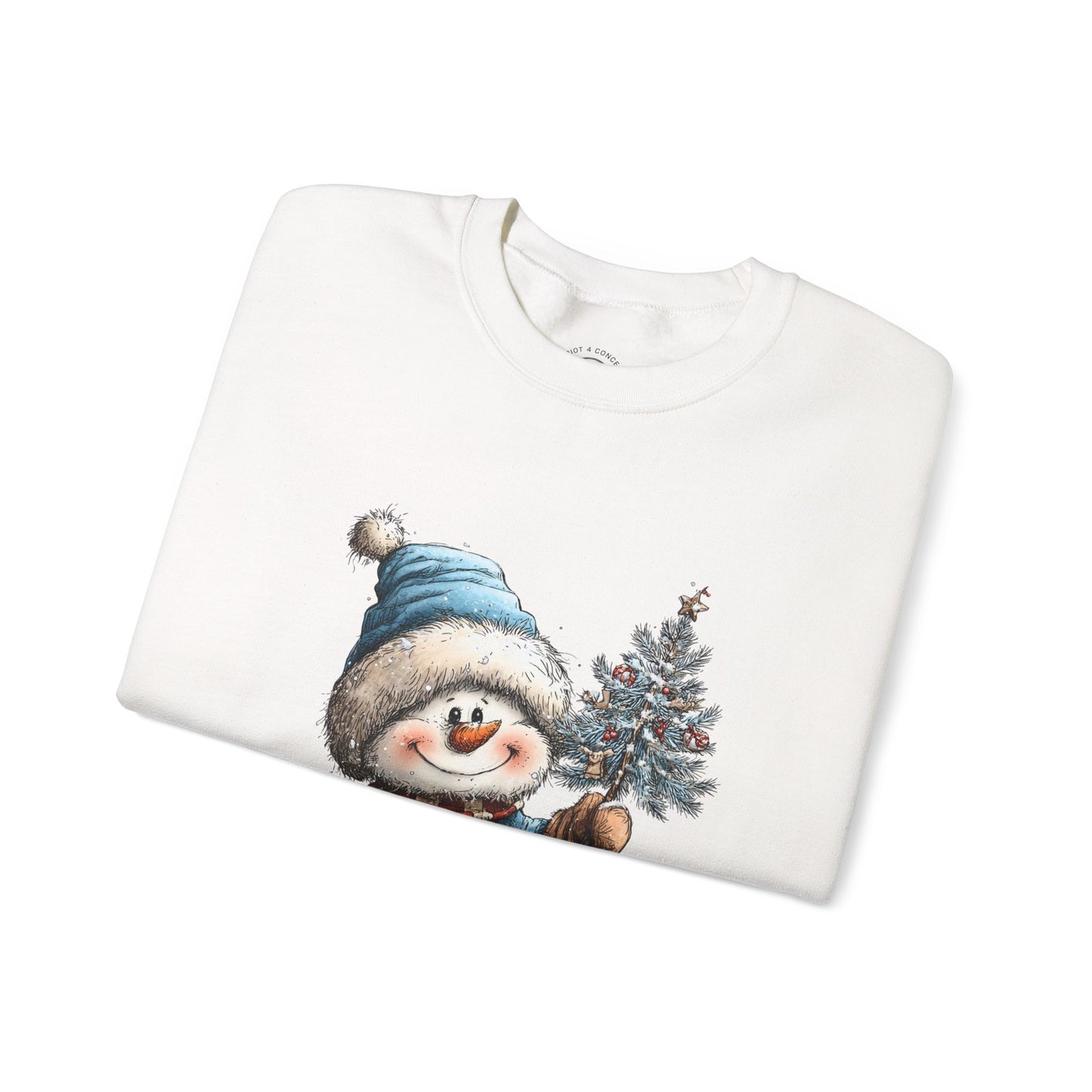 Snowman with Tree Crewneck Sweatshirt — Cute Holiday Kids-Style Winter Pullover